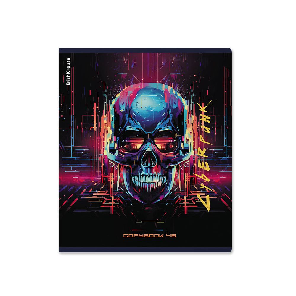 Тетрадь общая ученическая ErichKrause Cyberpunk, 48 листов, клетка, металлизированная ламинация+твин-лак