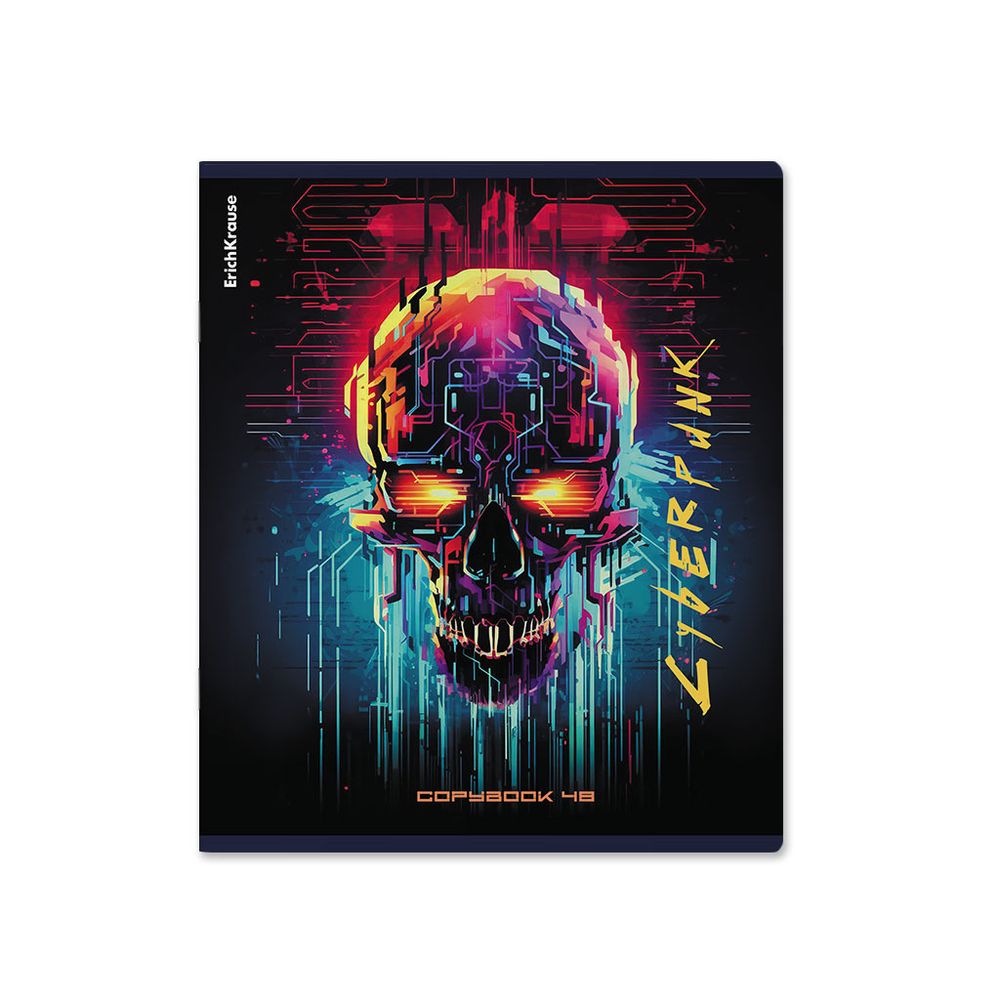 Тетрадь общая ученическая ErichKrause Cyberpunk, 48 листов, клетка, металлизированная ламинация+твин-лак