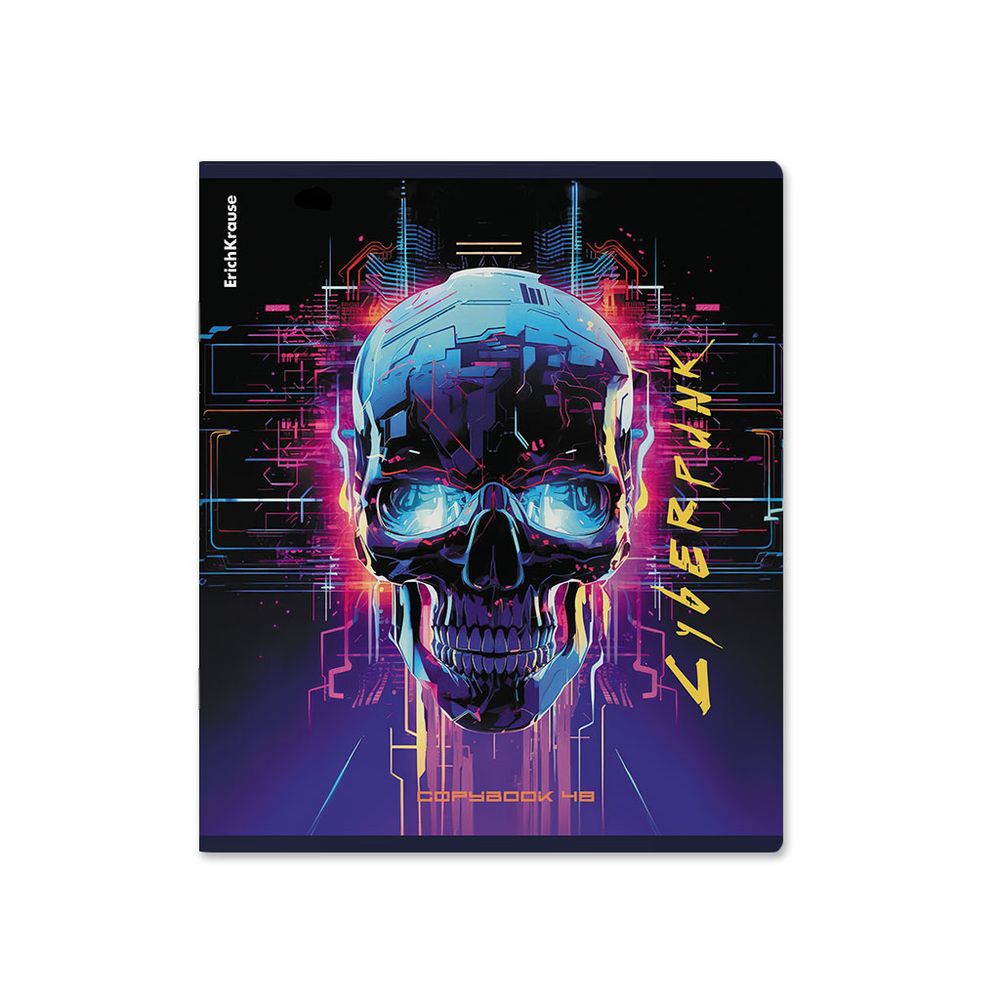 Тетрадь общая ученическая ErichKrause Cyberpunk, 48 листов, клетка, металлизированная ламинация+твин-лак
