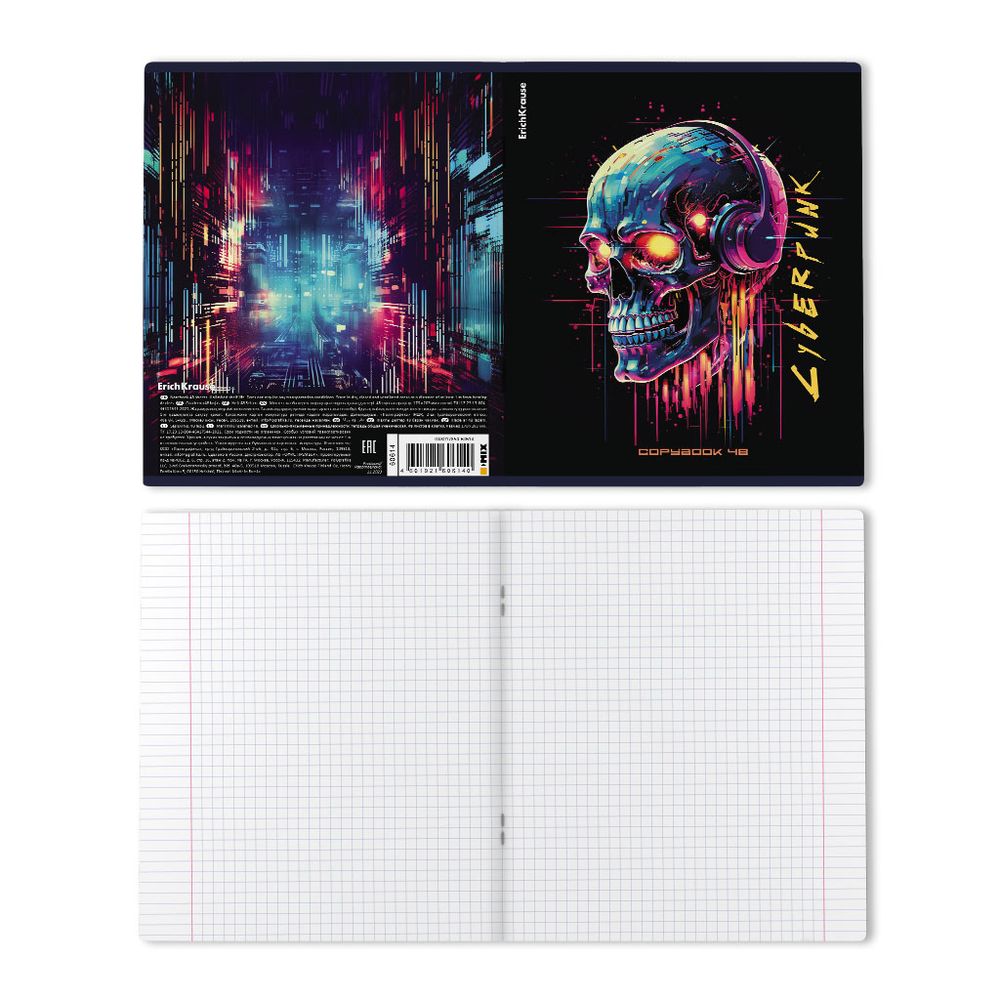 Тетрадь общая ученическая ErichKrause Cyberpunk, 48 листов, клетка, металлизированная ламинация+твин-лак