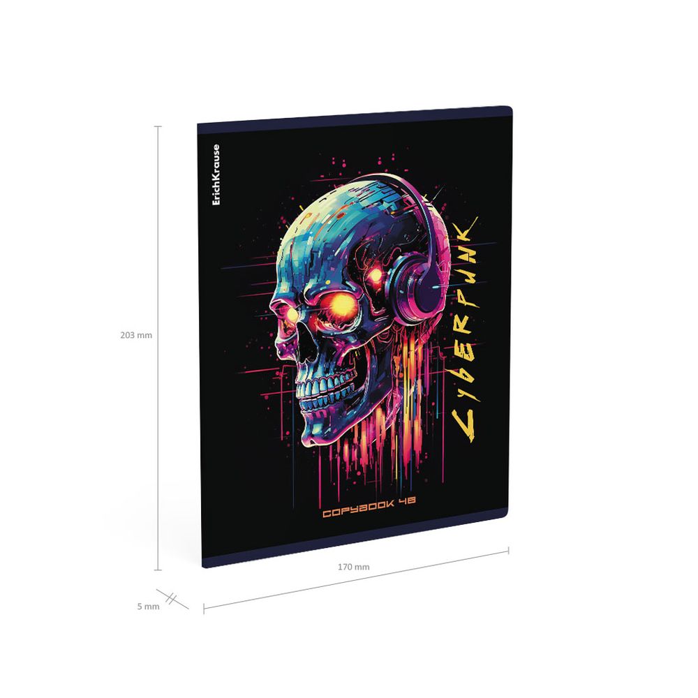 Тетрадь общая ученическая ErichKrause Cyberpunk, 48 листов, клетка, металлизированная ламинация+твин-лак