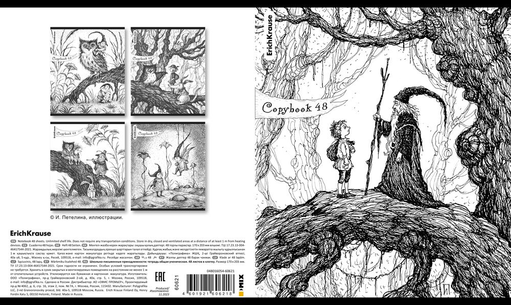 Тетрадь общая ученическая ErichKrause Монохромная история, 48 листов, клетка, твин-лак