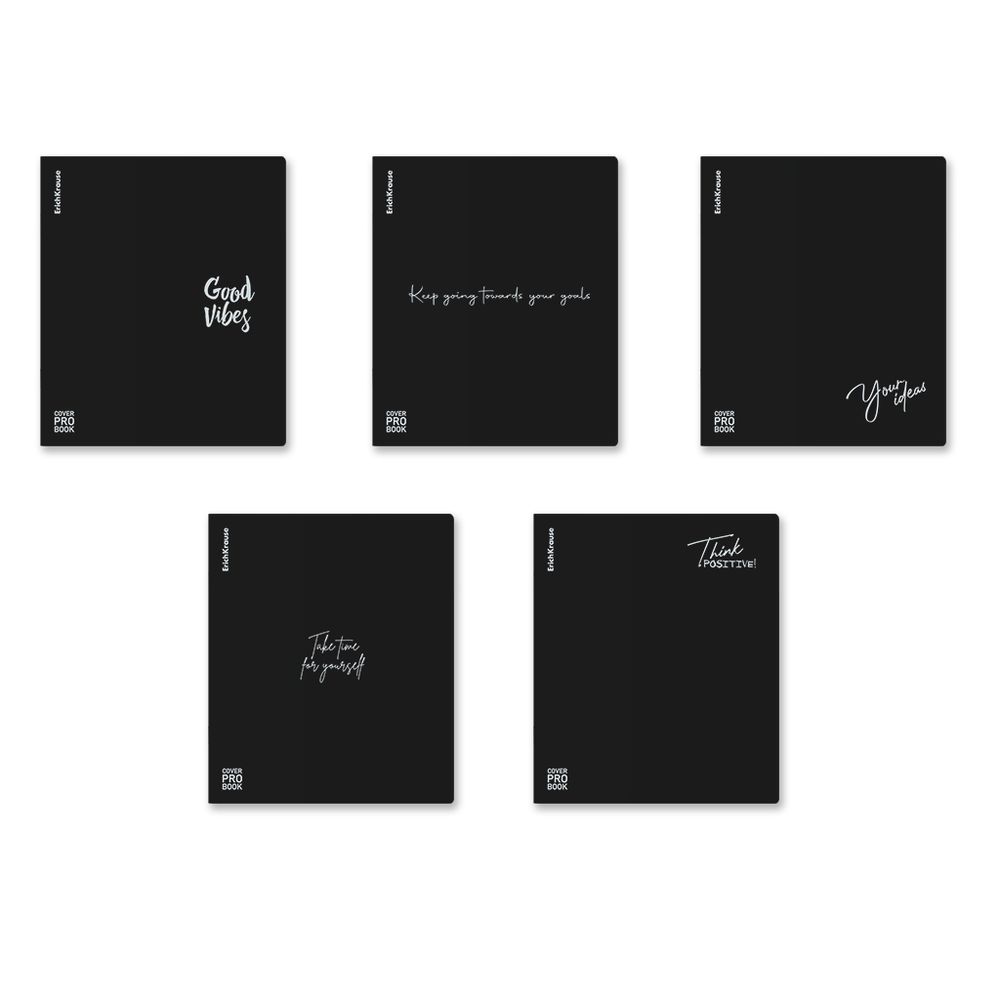 Тетрадь общая ученическая с пластиковой обложкой на скобе ErichKrause CoverProBook Words, черный, А5+, 48 листов, клетка