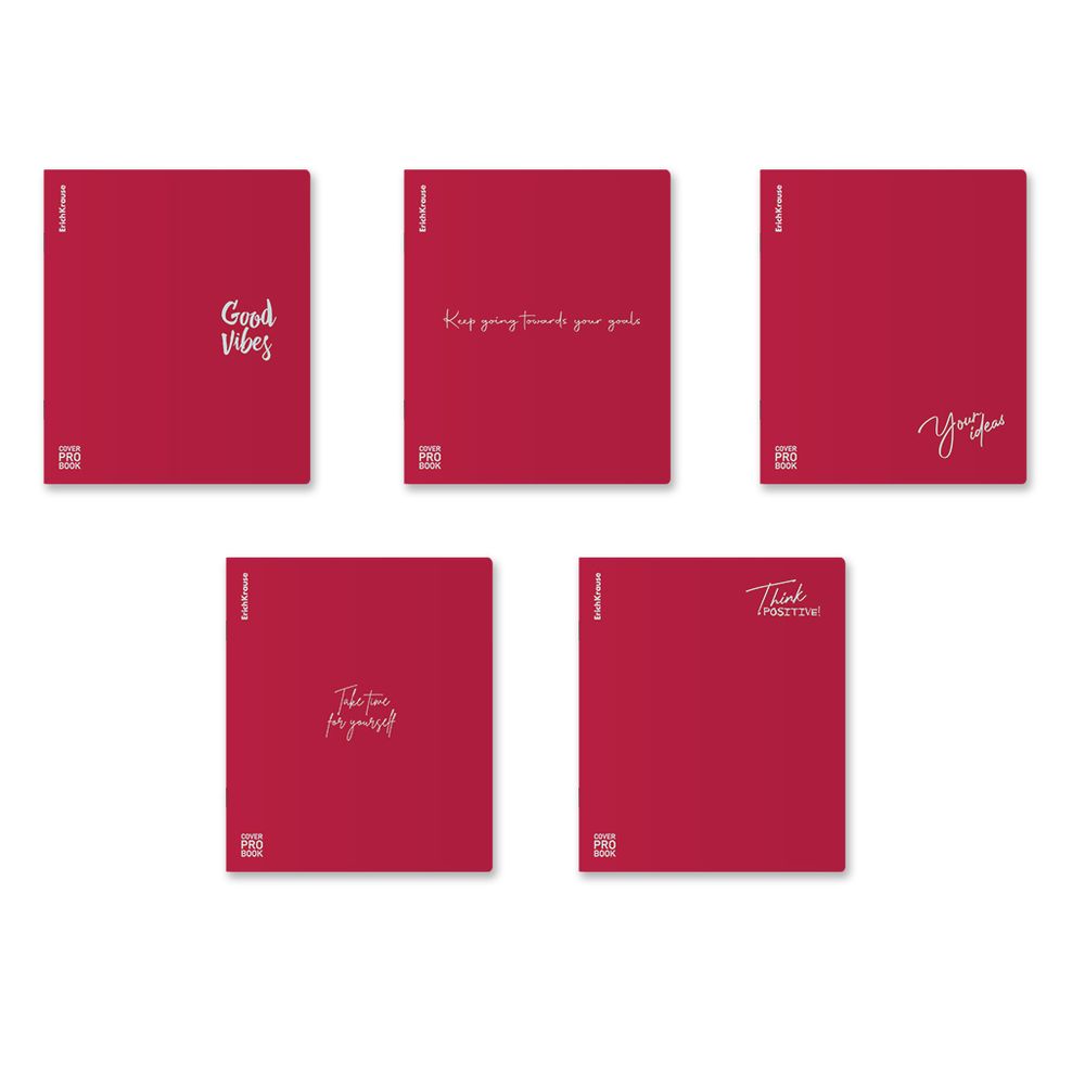 Тетрадь общая ученическая с пластиковой обложкой на скобе ErichKrause CoverProBook Words, красный, А5+, 48 листов, клетка