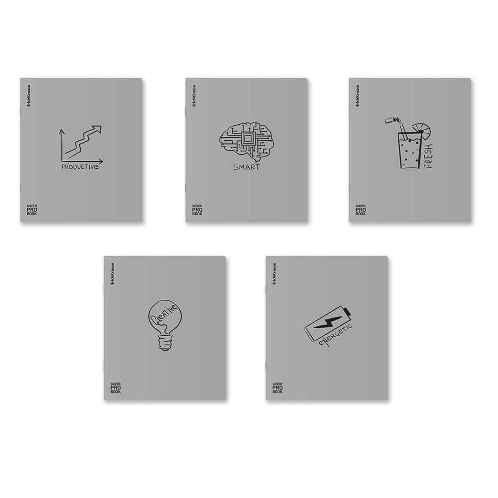 Тетрадь общая ученическая с пластиковой обложкой на скобе ErichKrause CoverProBook Life Style, серебристый, А5+, 48 листов, клетка