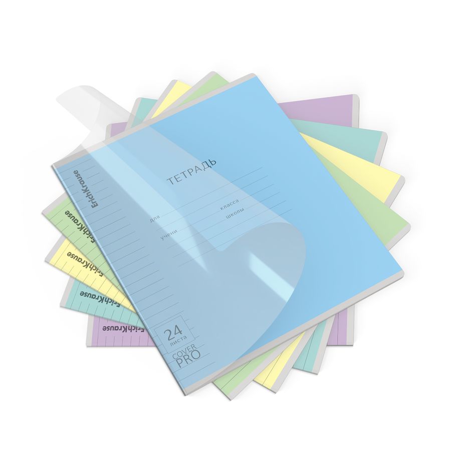 Тетрадь школьная ученическая с пластиковой обложкой на скобе ErichKrause Классика CoverPrо glossy, А5+, 24 л, линейка_MIX-PACK