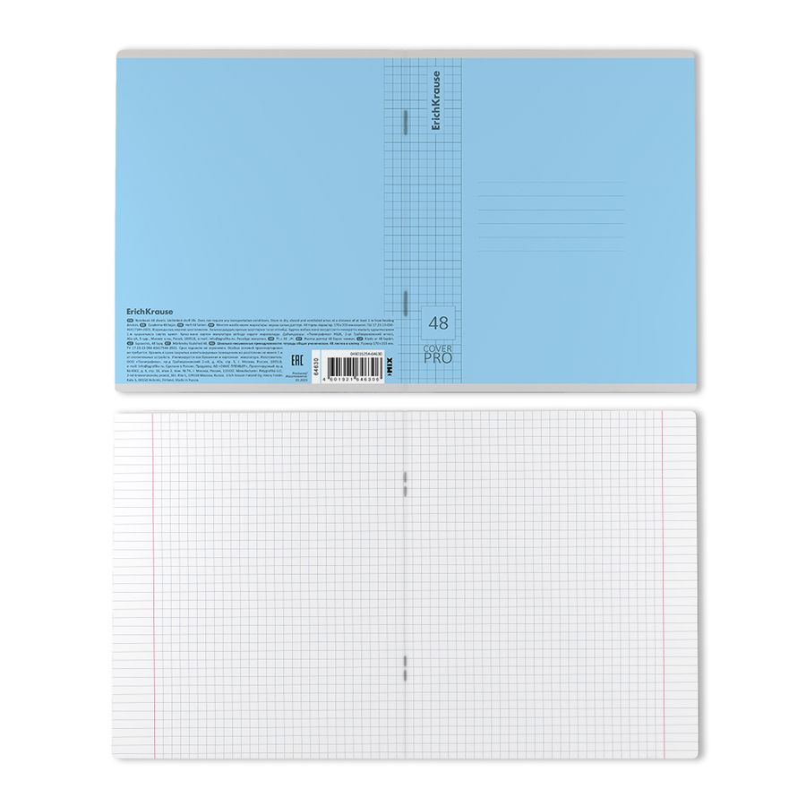 Тетрадь общая ученическая с пластиковой обложкой на скобе ErichKrause Классика CoverPrо glossy, А5+, 48 л, клетка_MIX-PACK