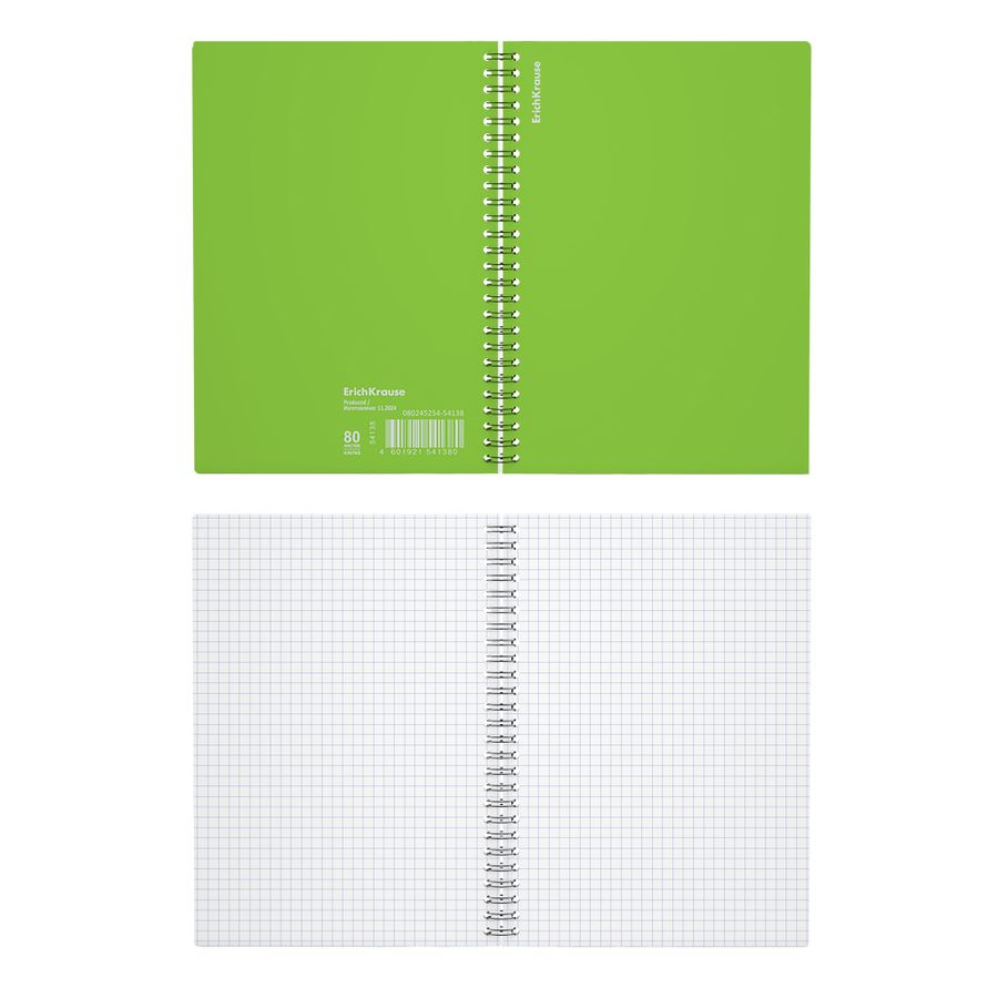 Тетрадь общая с пластиковой обложкой на спирали ErichKrause Reef лайм, А5, 80 листов, клетка