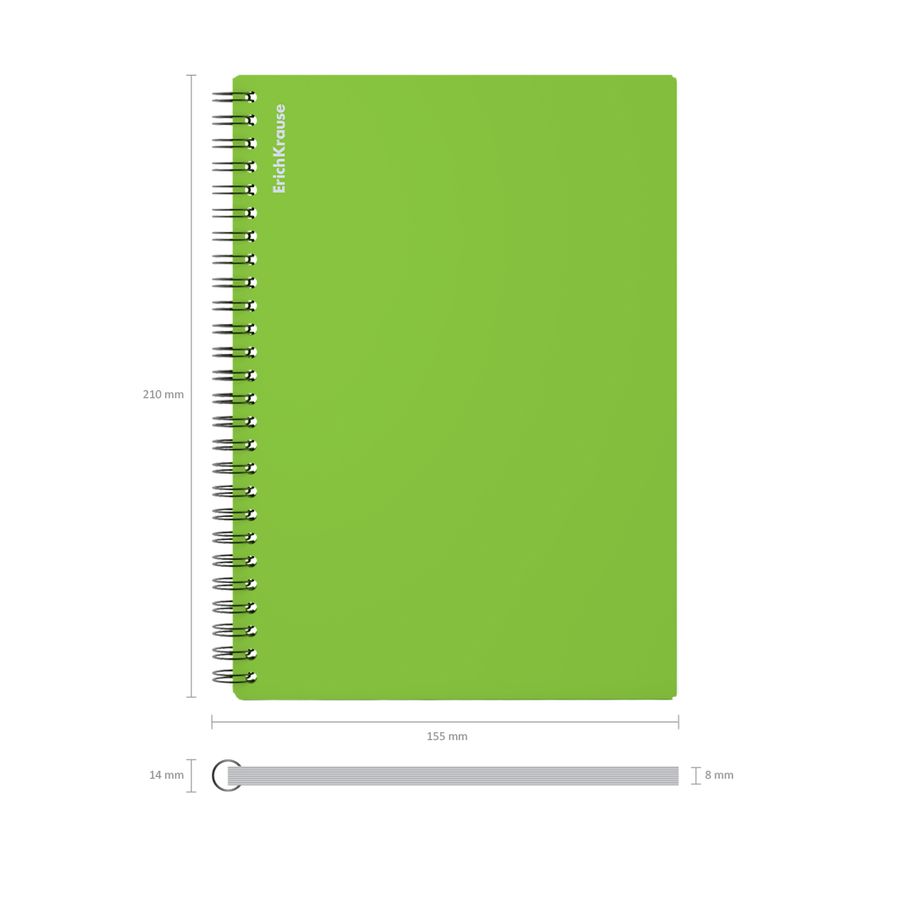 Тетрадь общая с пластиковой обложкой на спирали ErichKrause Reef лайм, А5, 80 листов, клетка
