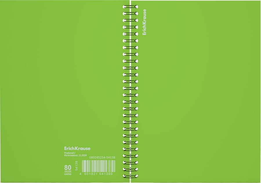 Тетрадь общая с пластиковой обложкой на спирали ErichKrause Reef лайм, А5, 80 листов, клетка