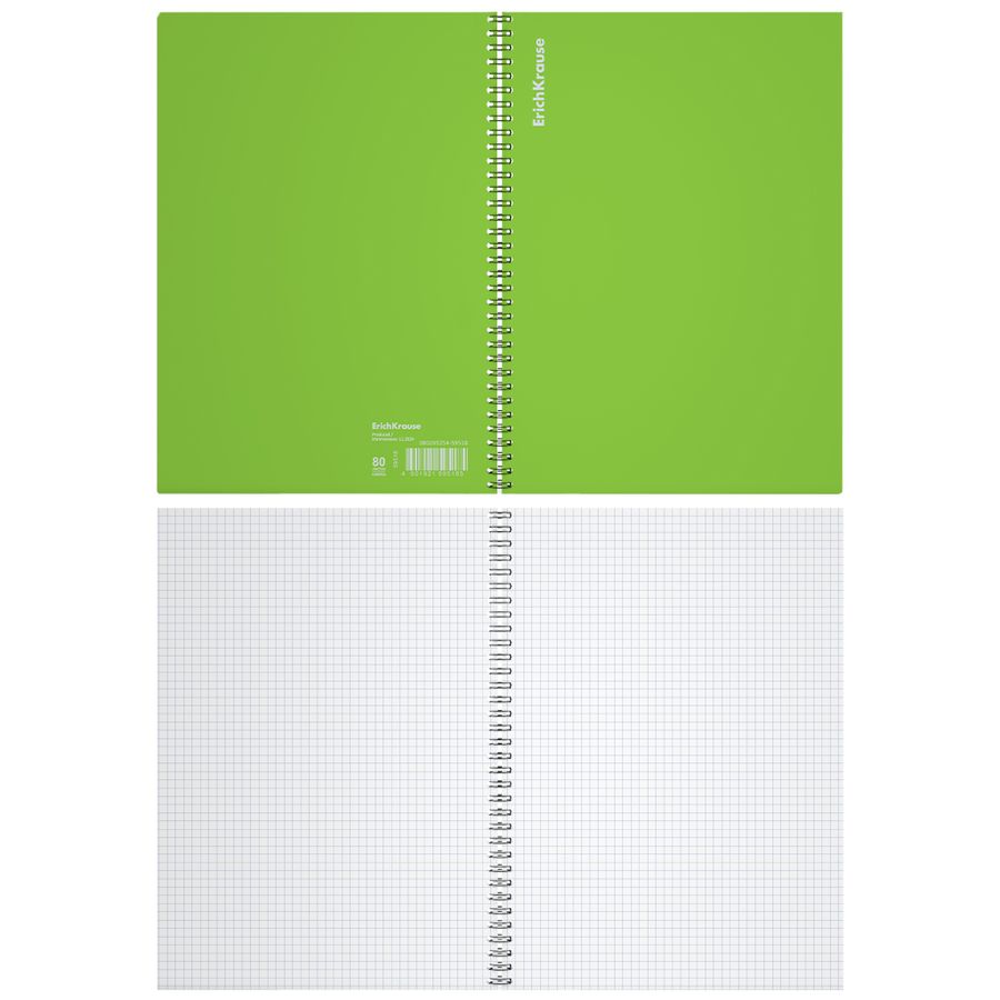 Тетрадь общая с пластиковой обложкой на спирали ErichKrause Reef лайм, А4, 80 листов, клетка