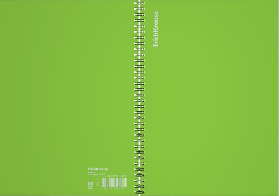 Тетрадь общая с пластиковой обложкой на спирали ErichKrause Reef лайм, А4, 80 листов, клетка