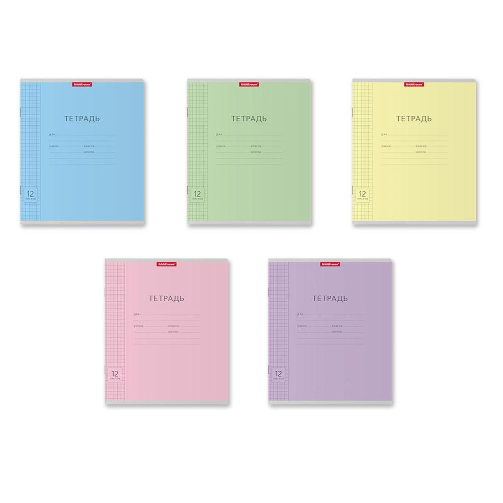 Тетрадь школьная ученическая ErichKrause Классика Visio ассорти, 12 листов, клетка