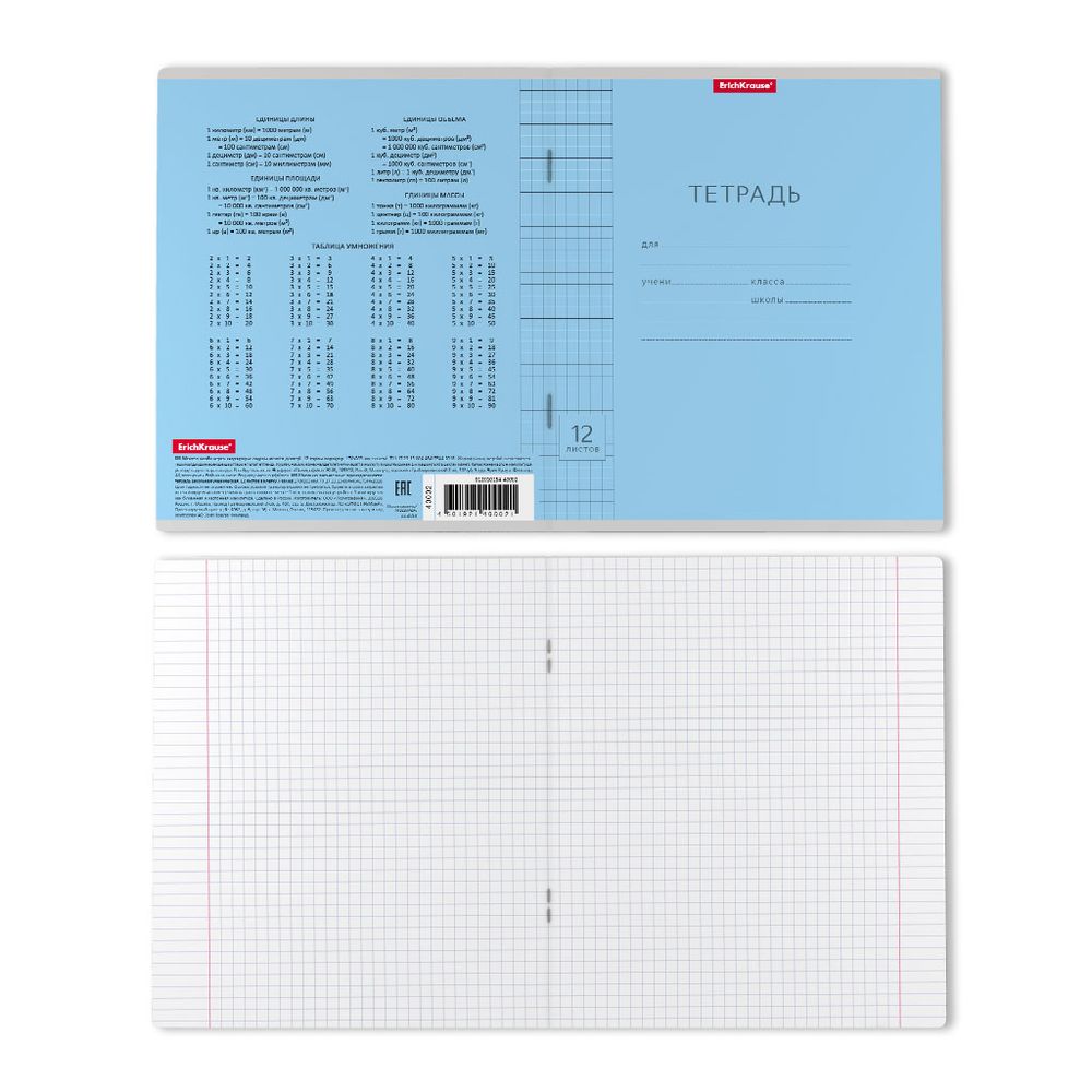 Тетрадь школьная ученическая ErichKrause Классика Visio голубая, 12 листов, клетка