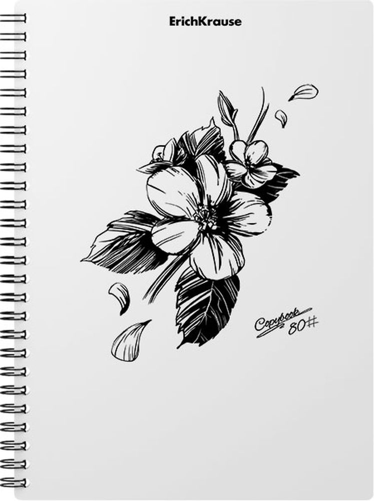 Тетрадь общая с пластиковой обложкой на спирали ErichKrause Blossom, Black and White, А5, 80 листов, клетка