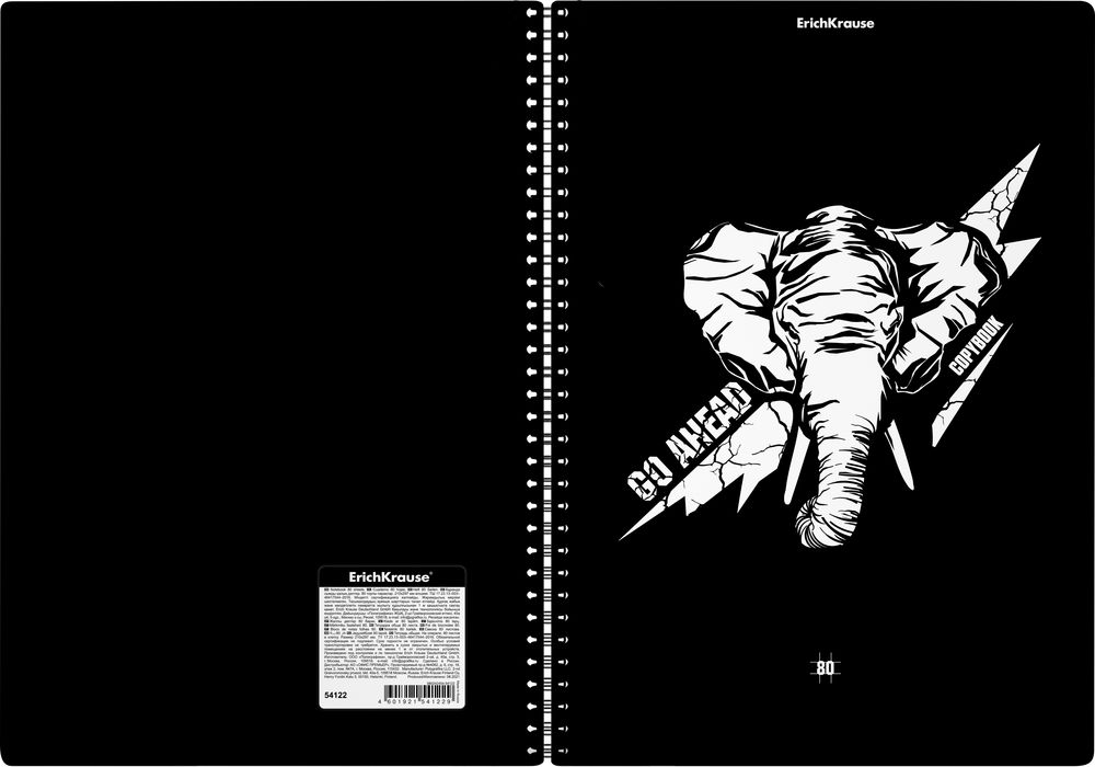 Тетрадь общая с пластиковой обложкой на спирали ErichKrause Go Аhead, Black and White, А4, 80 листов, клетка
