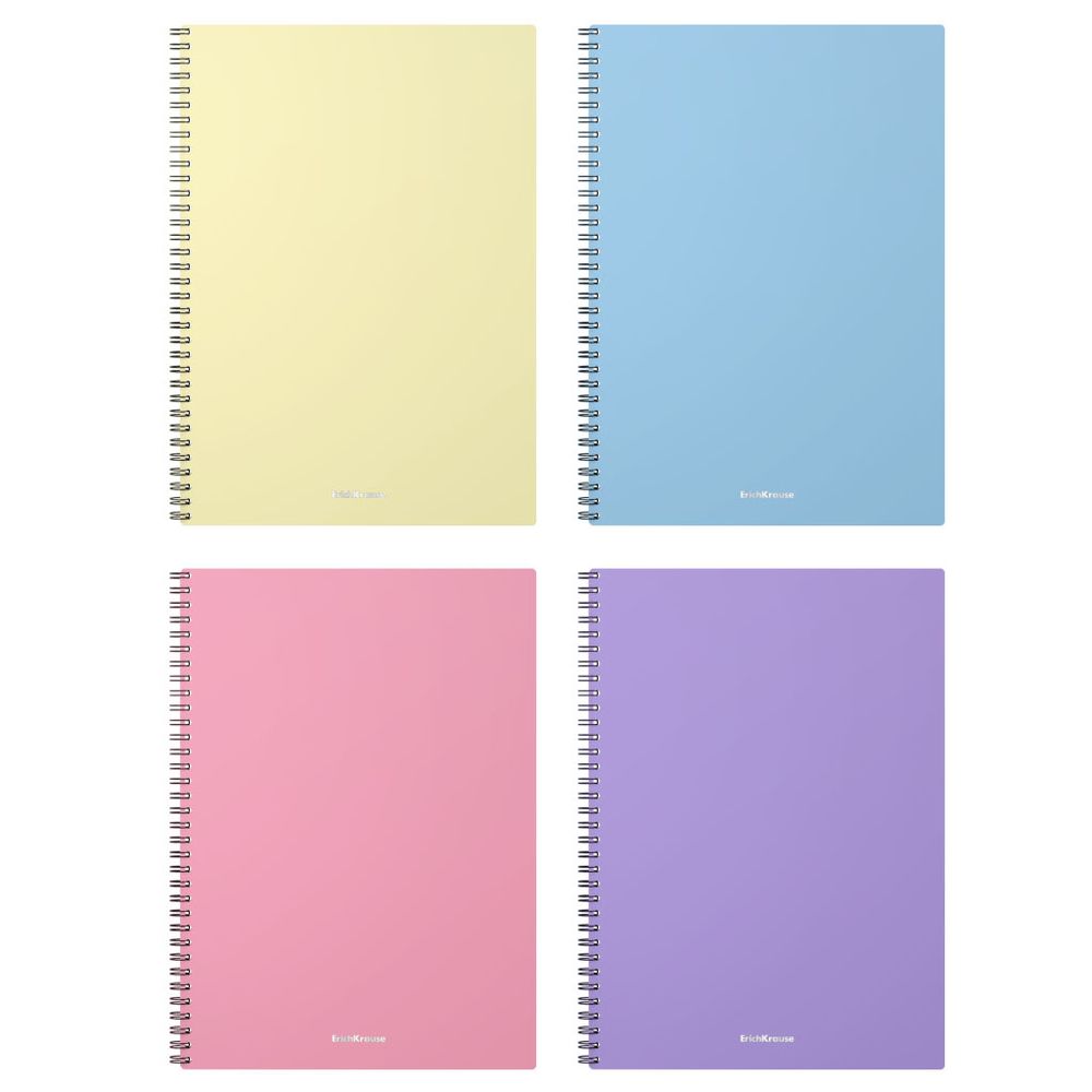 Тетрадь общая с пластиковой обложкой на спирали ErichKrause Pastel, ассорти, А4, 80 листов, клетка