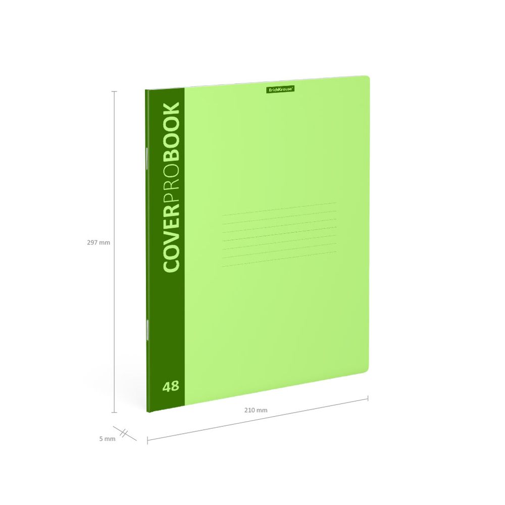 Тетрадь общая ученическая с пластиковой обложкой на скобе ErichKrause CoverProBook Neon, зеленый, А4, 48 листов, клетка