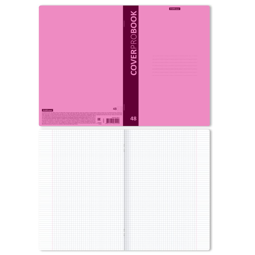 Тетрадь общая ученическая с пластиковой обложкой на скобе ErichKrause CoverProBook Neon, розовый, А4, 48 листов, клетка