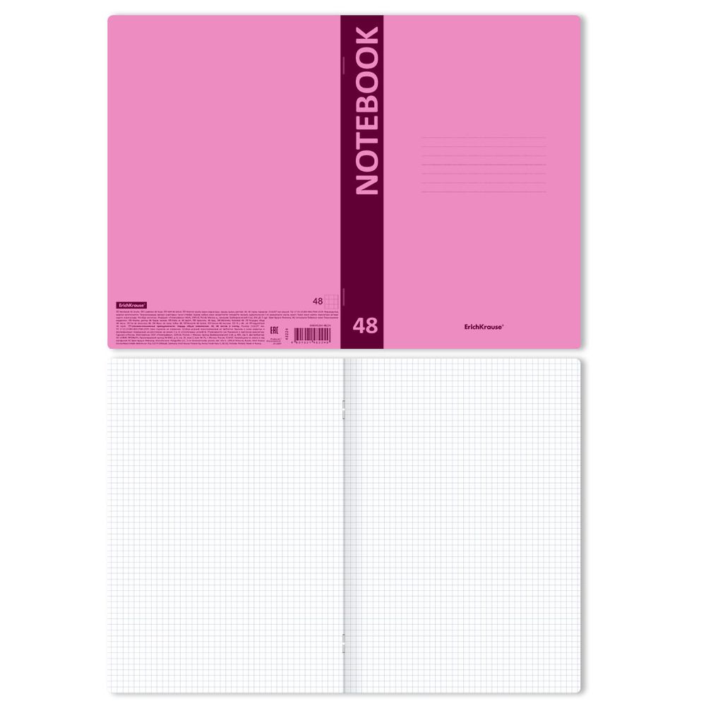 Тетрадь общая ученическая с пластиковой обложкой на скобе ErichKrause CoverProBook Neon, розовый, А4, 48 листов, клетка