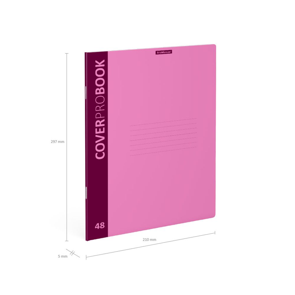 Тетрадь общая ученическая с пластиковой обложкой на скобе ErichKrause CoverProBook Neon, розовый, А4, 48 листов, клетка