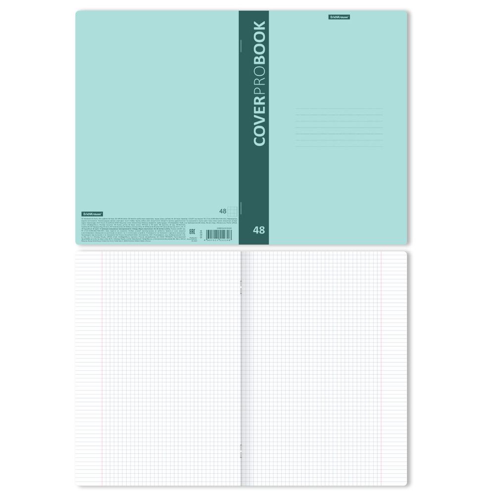 Тетрадь общая ученическая с пластиковой обложкой на скобе ErichKrause CoverProBook Pastel, мятный, А4, 48 листов, клетка