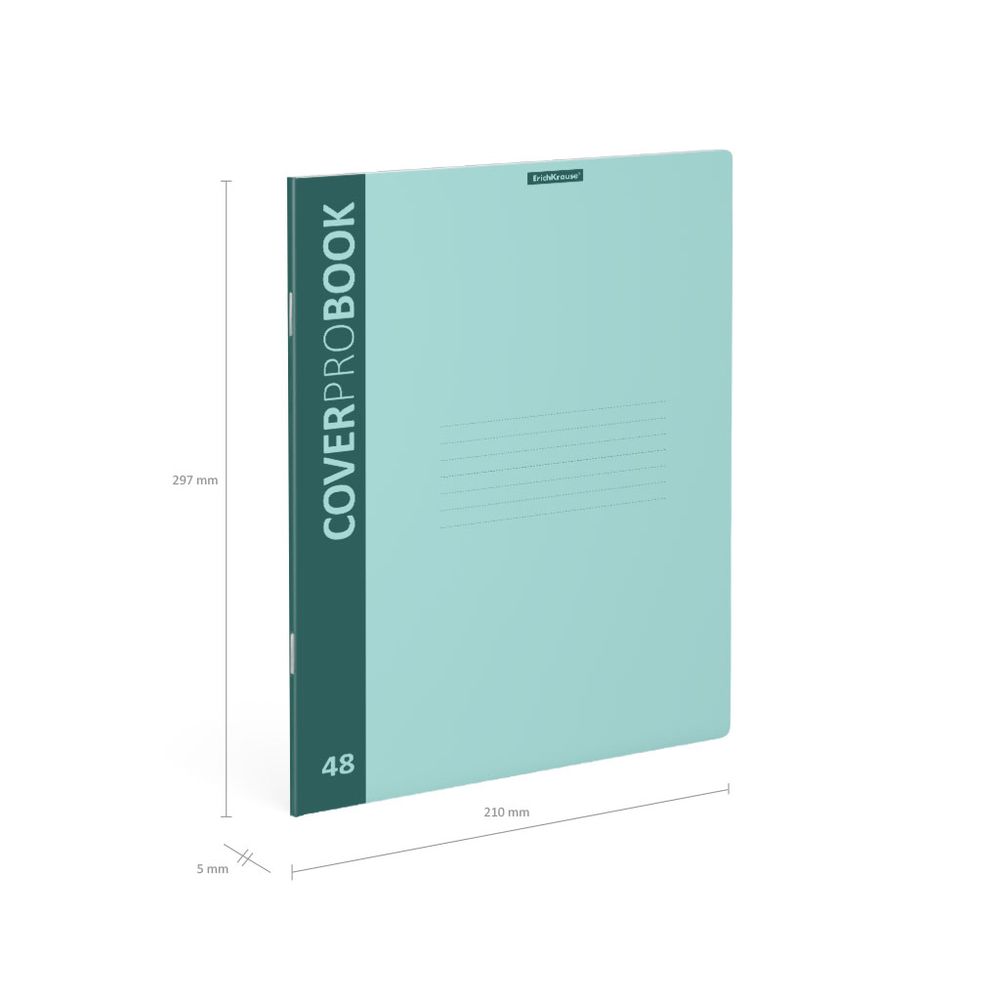 Тетрадь общая ученическая с пластиковой обложкой на скобе ErichKrause CoverProBook Pastel, мятный, А4, 48 листов, клетка