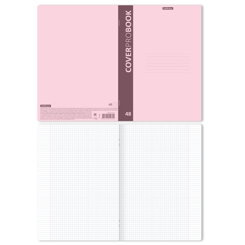 Тетрадь общая ученическая с пластиковой обложкой на скобе ErichKrause CoverProBook Pastel, розовый, А4, 48 листов, клетка