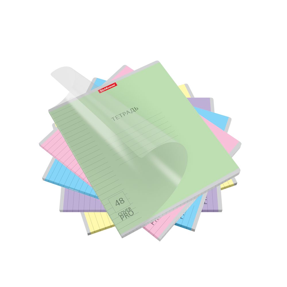 Тетрадь общая ученическая с пластиковой обложкой на скобе ErichKrause Классика CoverPrо ассорти, А5+, 48 листов, линейка_MIX-PACK