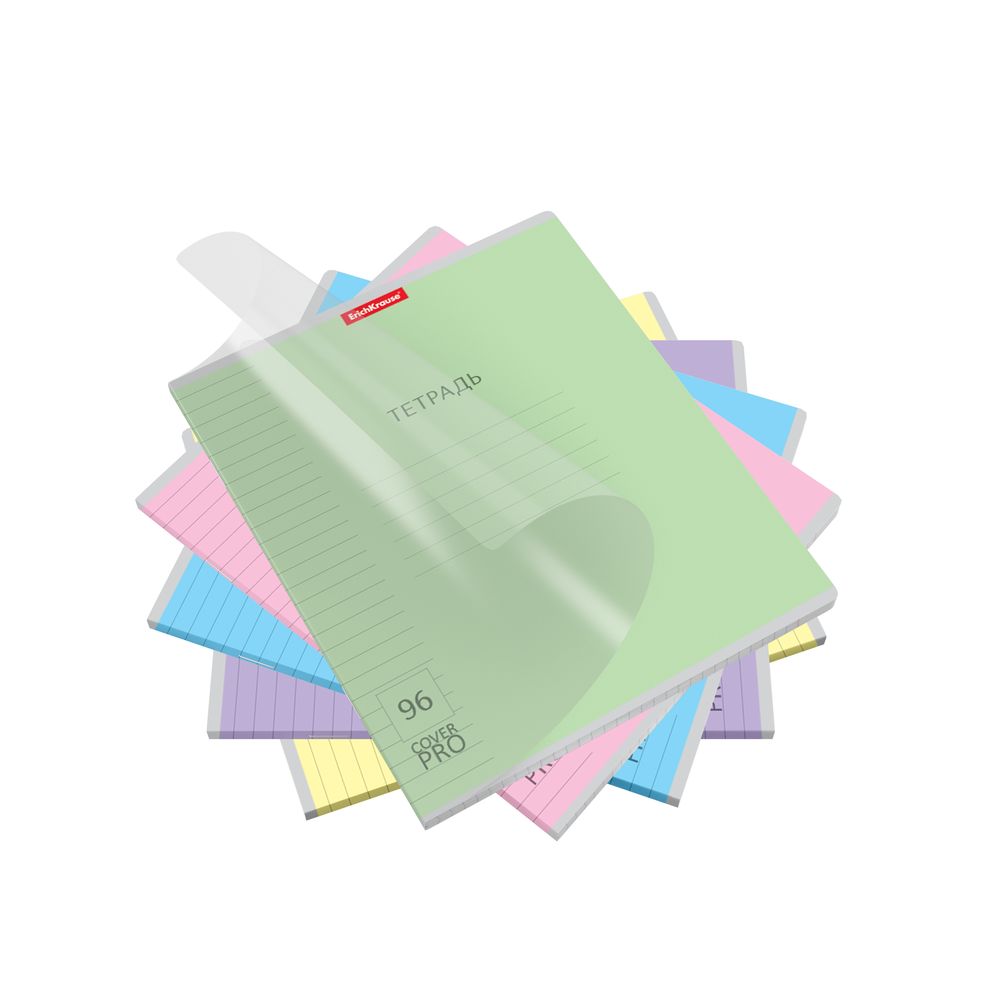 Тетрадь общая ученическая с пластиковой обложкой на скобе ErichKrause Классика CoverPrо ассорти, А5+, 96 листов, линейка_MIX-PACK