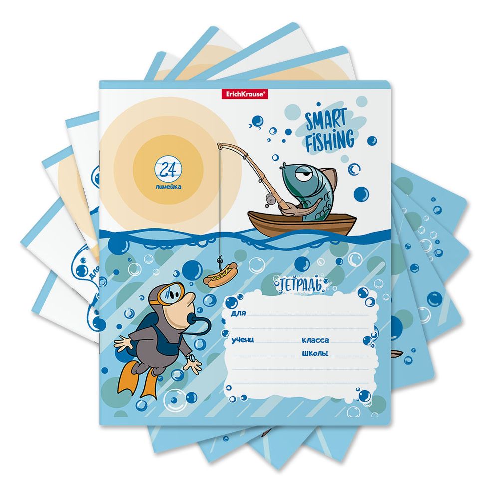 Тетрадь школьная ученическая ErichKrause Fish Story, 24 листа, линейка _MIX-PACK