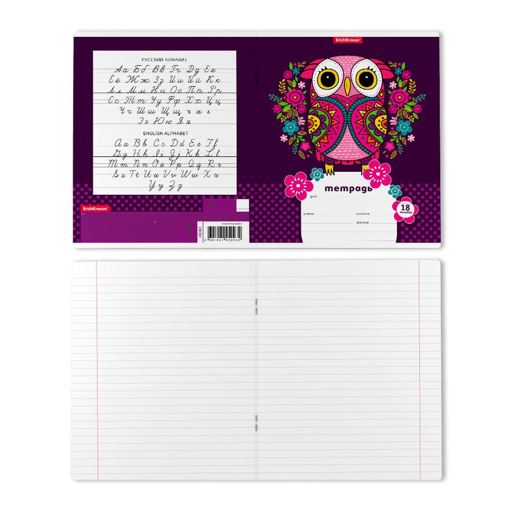 Тетрадь школьная ученическая ErichKrause Flower Owl, 18 листов, линейка 