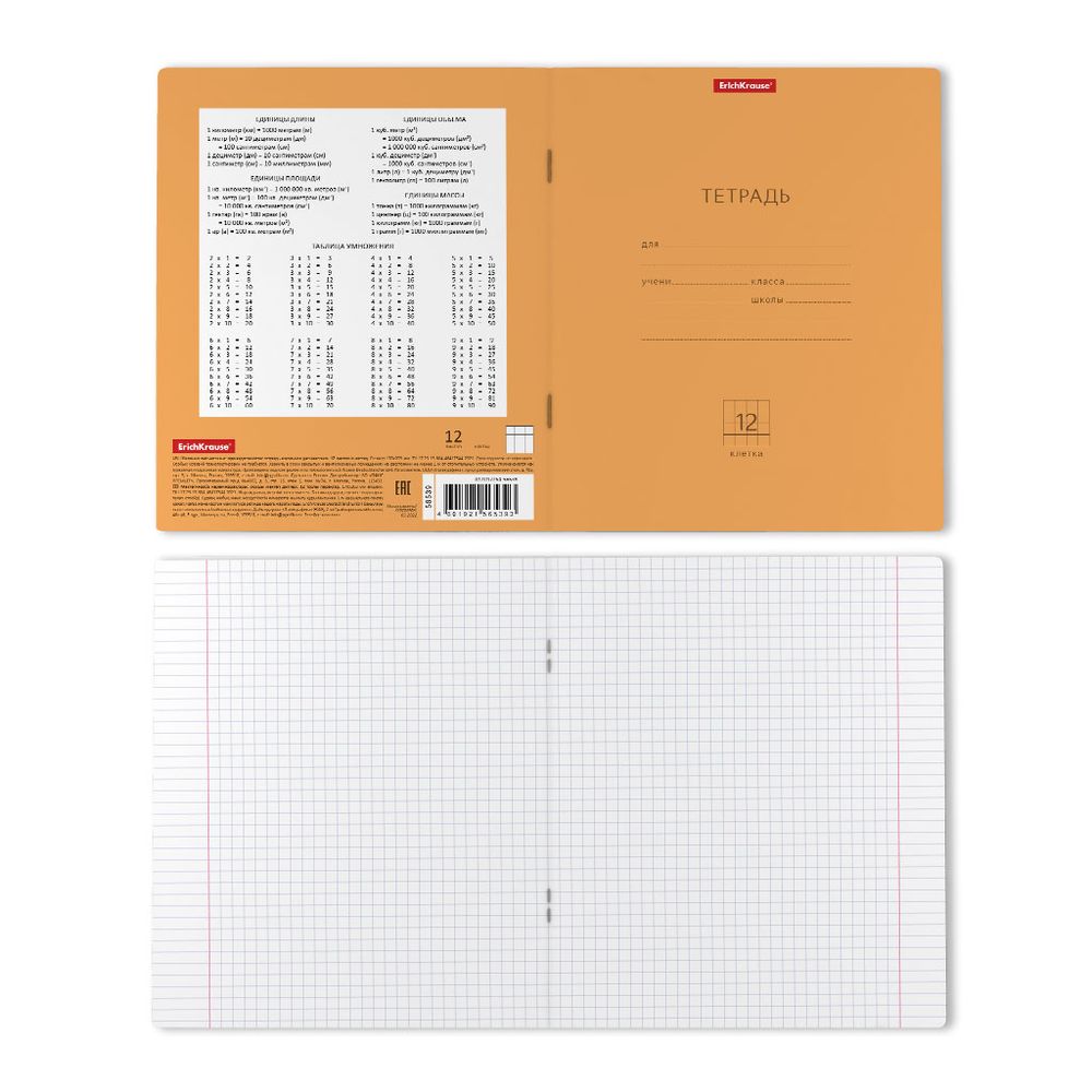 Тетрадь школьная ученическая ErichKrause Классика Neon оранжевая, 12 листов, клетка  