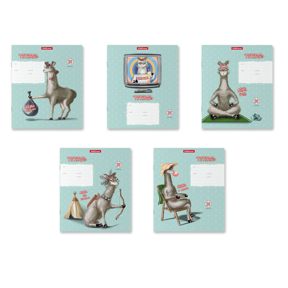 Тетрадь школьная ученическая ErichKrause Лама, 24 листа, клетка _MIX-PACK