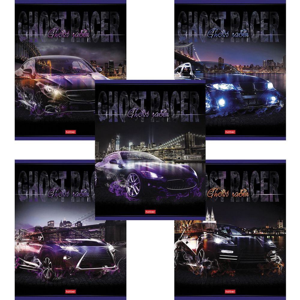 Тетрадь А5 48 л. HATBER скоба, клетка, выборочный лак, "Призрачный гонщик" (5 видов в спайке)