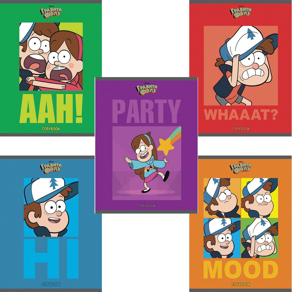 Тетрадь А5, 48 л., HATBER, скоба, клетка, обложка картон, "Гравити Фолз" (5 видов в спайке)