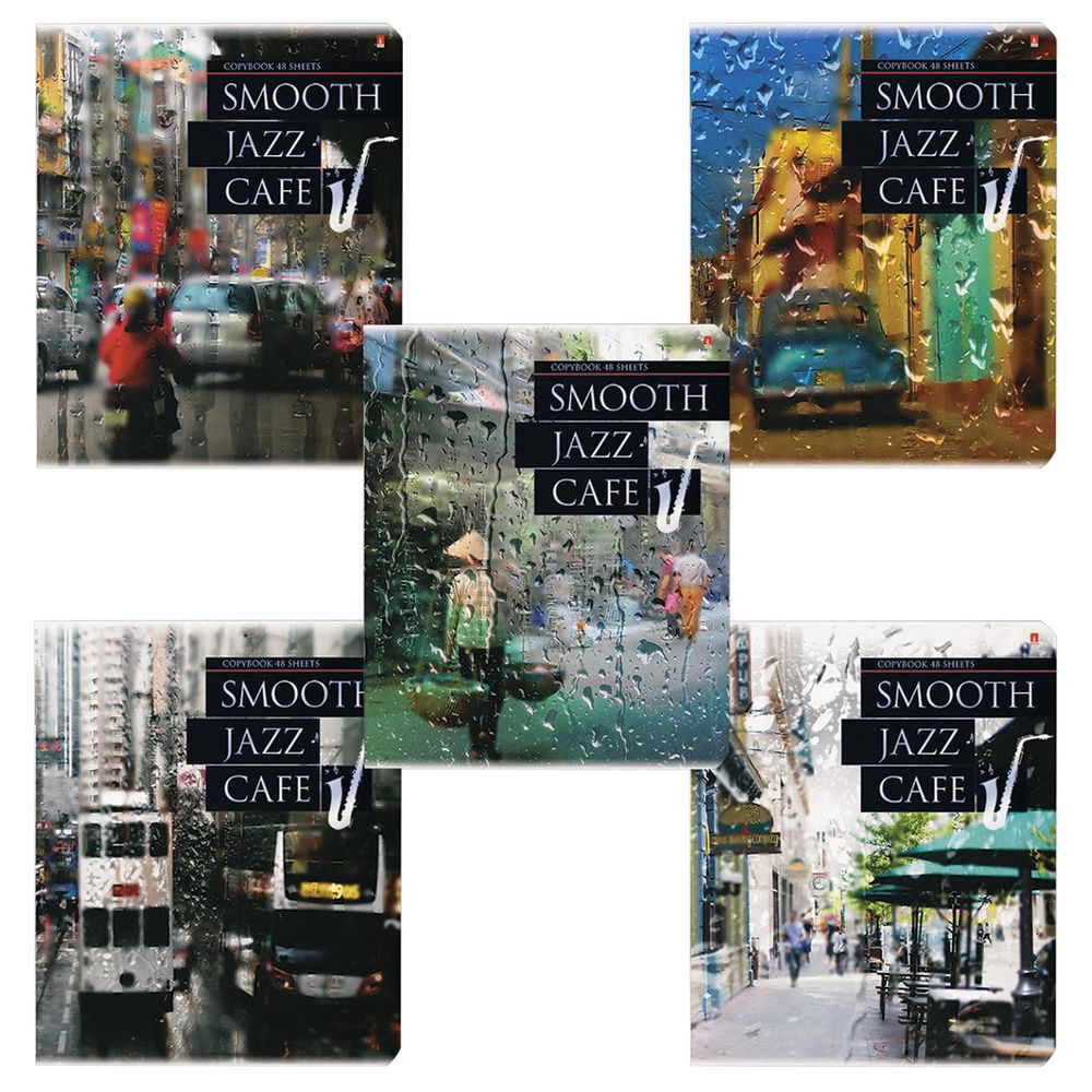 Тетрадь А5 48 л. АЛЬТ скоба, клетка, фольга, гибридный лак, бумага 70 г/м2, "JAZZ CAFE"