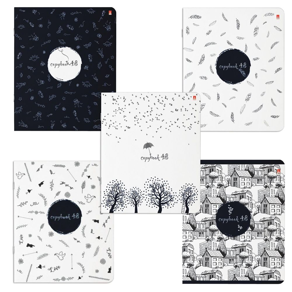 Тетрадь А5 48 л. АЛЬТ скоба, клетка, глянцевая ламинация, "КОНТРАСТЫ" (5 видов)