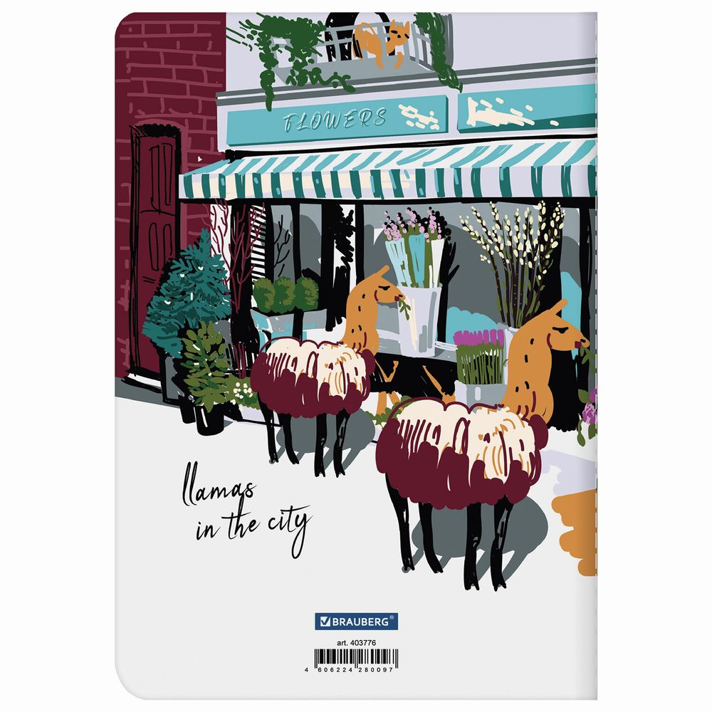 Тетрадь 40 л. в клетку обложка SoftTouch, бежевая бумага 70 г/м2, сшивка, А5 (147х210 мм), ЛАМЫ, BRAUBERG