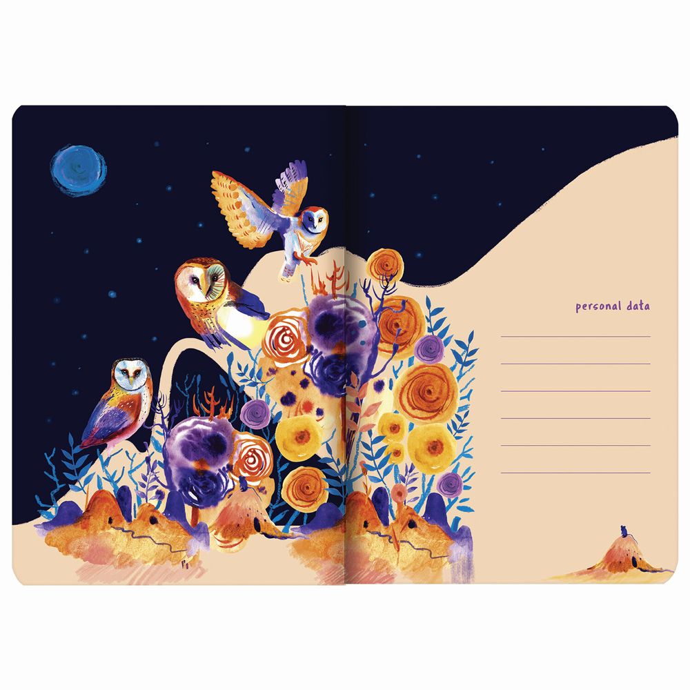 Тетрадь 40 л. в клетку обложка SoftTouch, бежевая бумага 70 г/м2, сшивка, А5 (147х210 мм), СОВЫ, BRAUBERG