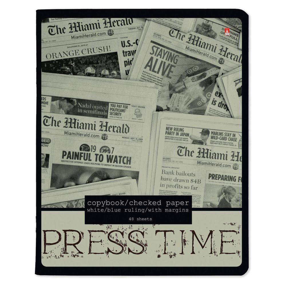 Тетрадь А5 48 л. АЛЬТ скоба, клетка, глянцевый лак, "Газета" (5 видов)