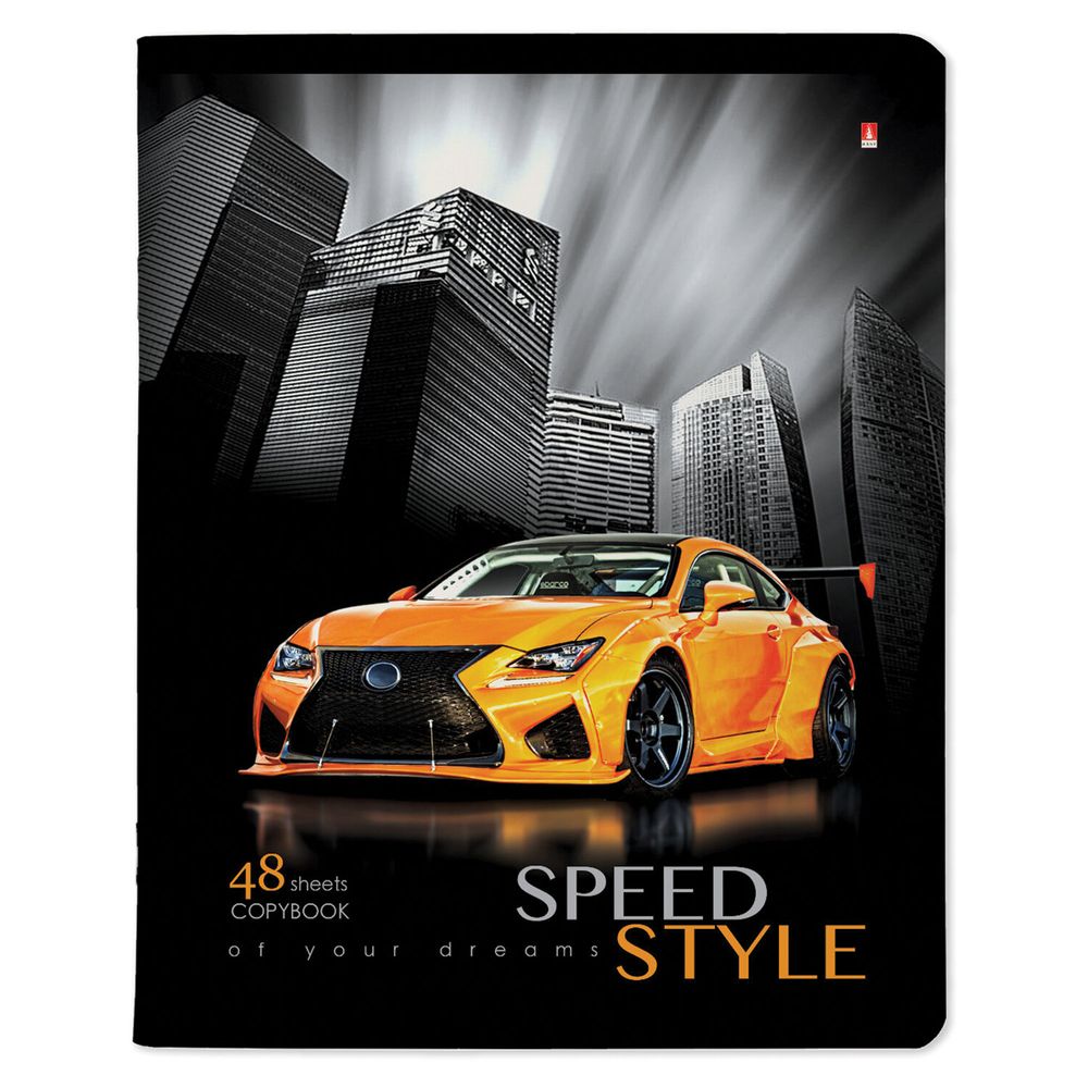 Тетрадь А5 48л. АЛЬТ скоба, клетка, глянцевый лак, "Машина. Жажда скорости" (5 видов)