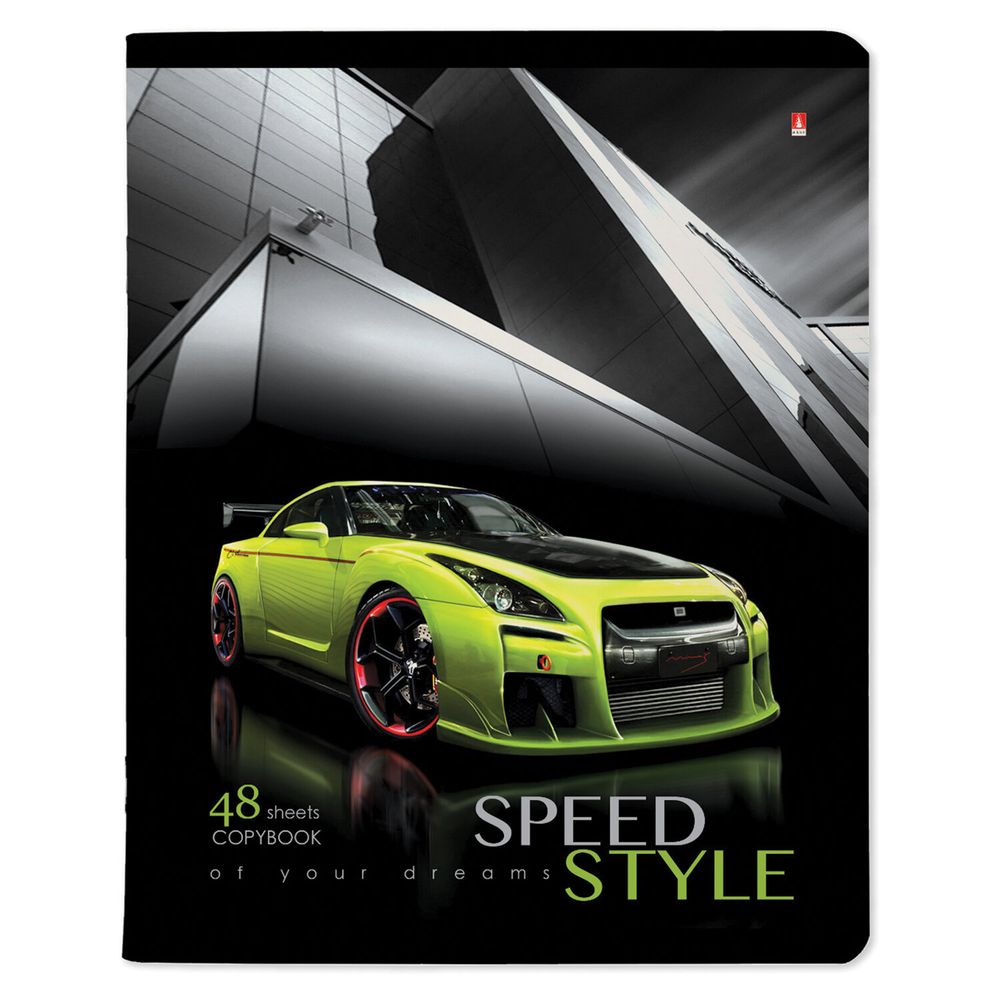 Тетрадь А5 48л. АЛЬТ скоба, клетка, глянцевый лак, "Машина. Жажда скорости" (5 видов)