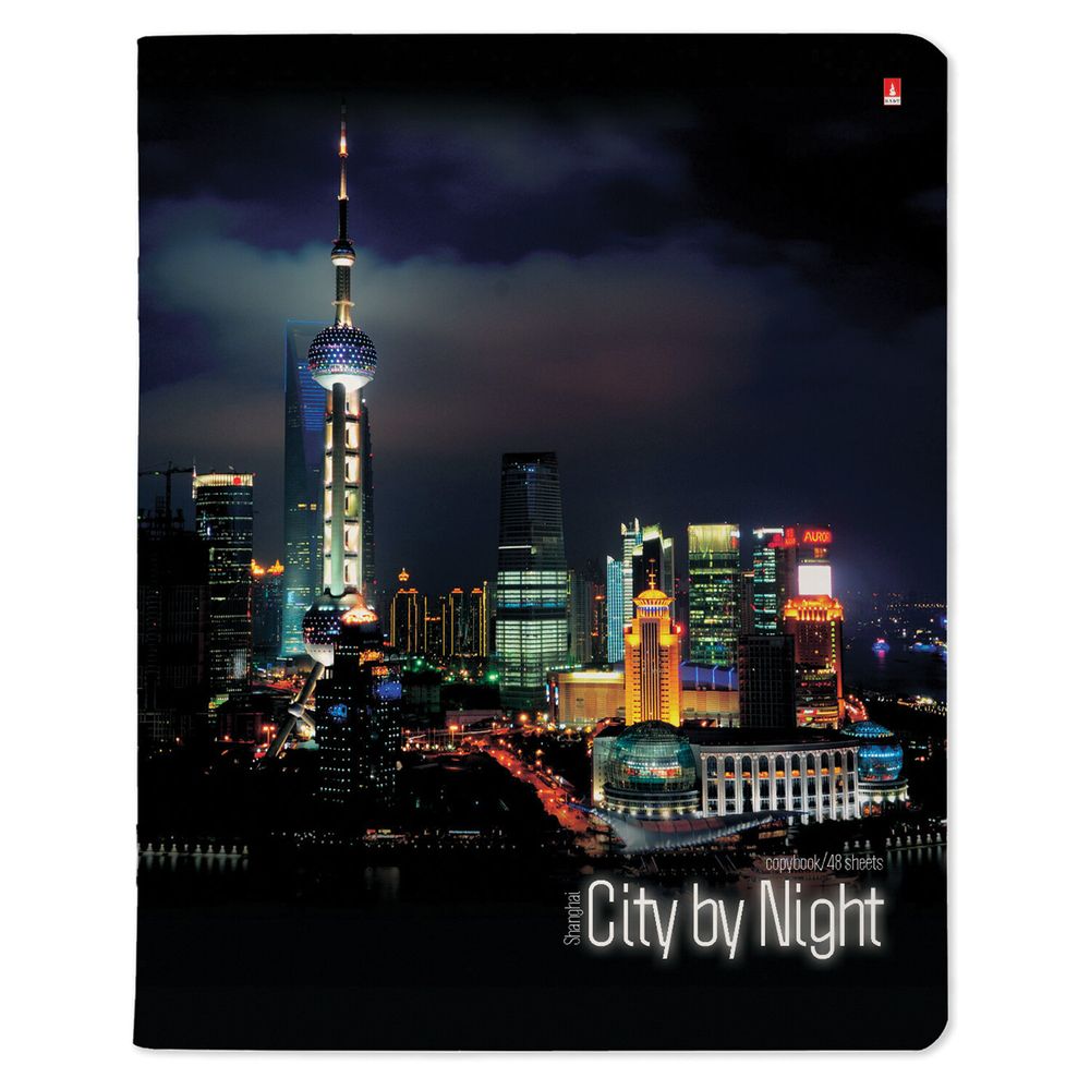 Тетрадь А5 48 л. АЛЬТ скоба, клетка, глянцевый лак, "Ночные города" (5 видов)