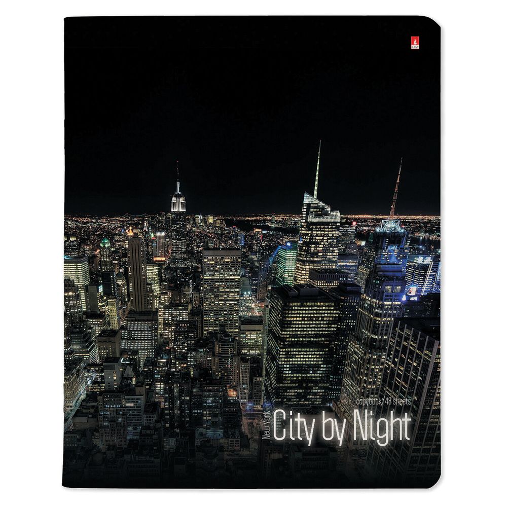 Тетрадь А5 48 л. АЛЬТ скоба, клетка, глянцевый лак, "Ночные города" (5 видов)