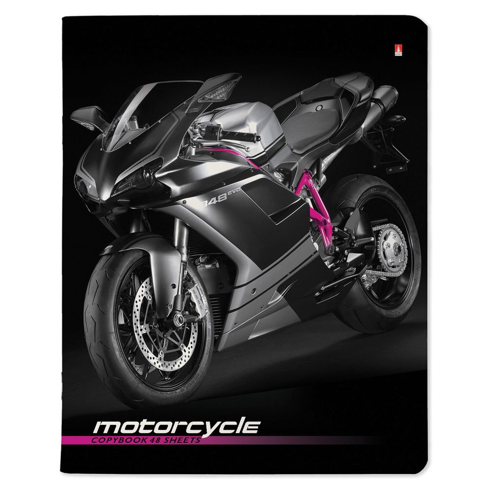 Тетрадь А5 48 л. АЛЬТ скоба, клетка, глянцевый лак, "Спортивные мотоциклы" (5 видов)