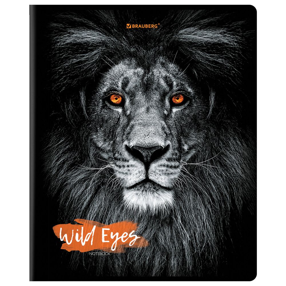Тетрадь А5, 48 л., BRAUBERG, скоба, клетка, выборочный лак, "Wild eyes" (микс в спайке)