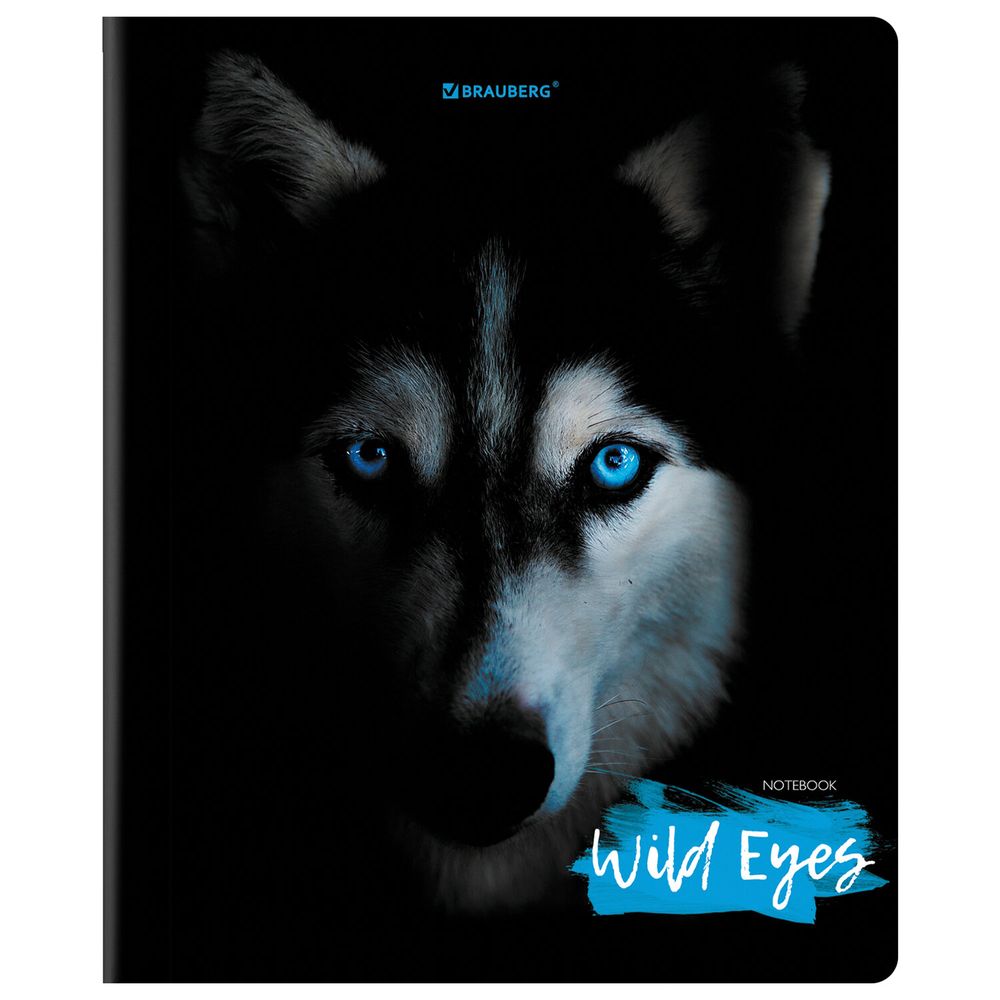 Тетрадь А5, 48 л., BRAUBERG, скоба, клетка, выборочный лак, "Wild eyes" (микс в спайке)