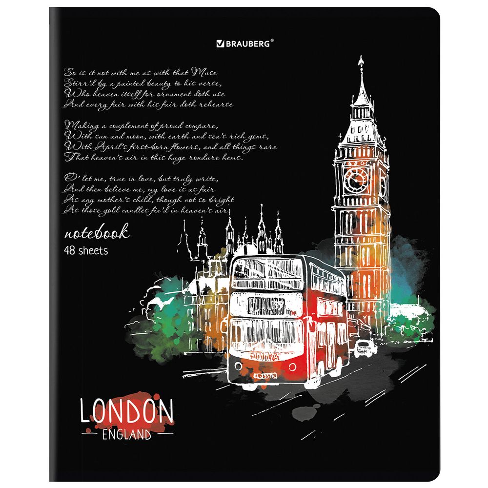 Тетрадь А5, 48 л., BRAUBERG, скоба, клетка, глянцевый лак, "Города" (микс в спайке)