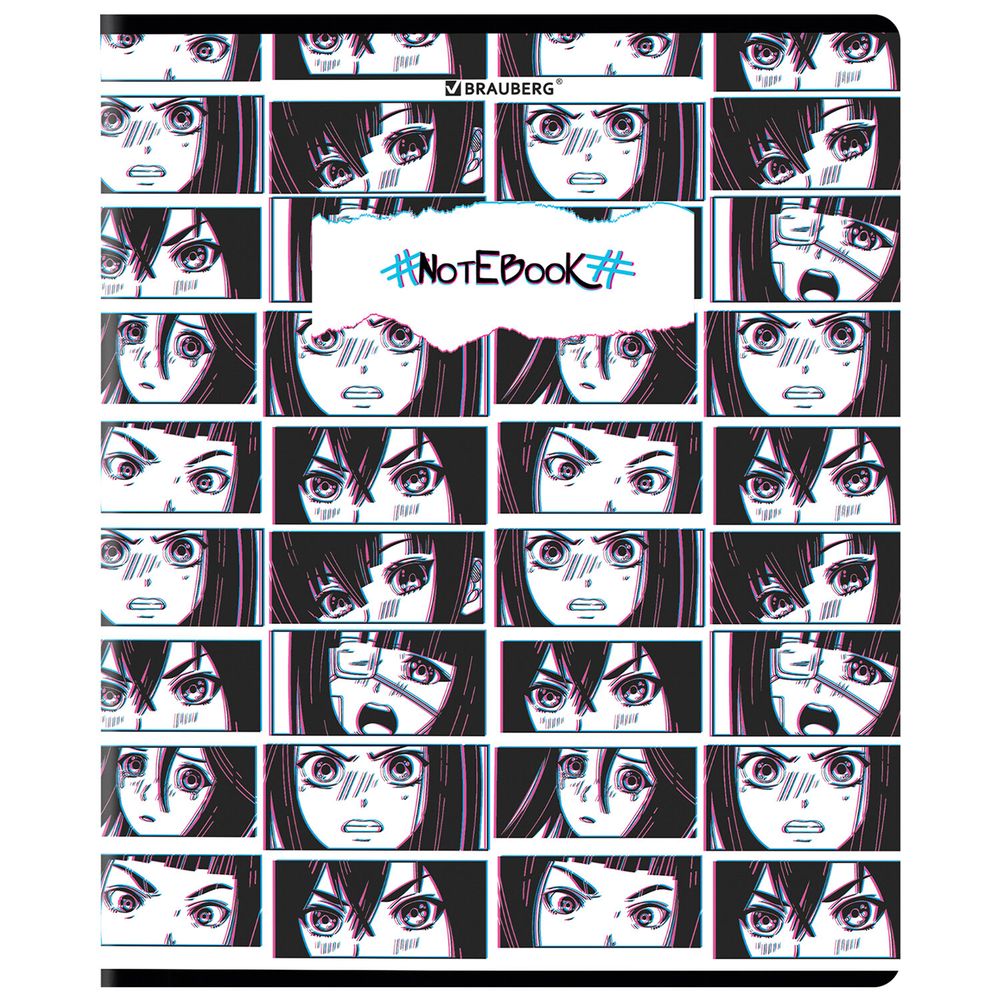 Тетрадь А5, 48 л., BRAUBERG, скоба, клетка, глянцевый лак, "Аниме" (микс в спайке)